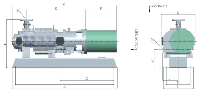 VACUUMIZE dry screw vacuum pump general dimensional drawing