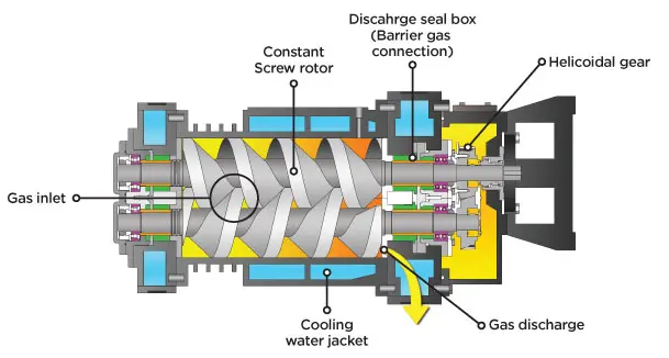 VDP-C constant pitch dry screw vacuum pump sectional view